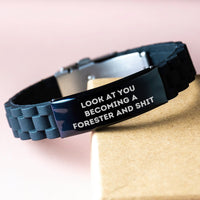 Load image into Gallery viewer, Funny Forester Gifts for Men, Glide lock Clasp Bracelet with &#39;Look At You Becoming A Forester And Shit&#39; Quote, Christmas Unique Gifts from Friends or Family - Image 3
