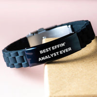 Load image into Gallery viewer, Funny Analyst Gifts, Best Effin' Analyst Ever Quote Glide lock Clasp Bracelet for Men, Women, Family, Friends, and Coworkers on Mother's Day, Gifts from Men, Women, Family, Friends, and Coworkers - Image 3