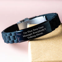 Load image into Gallery viewer, Case Manager Gifts, Funny Quote, Glide lock Clasp Birthday Present for Her, Adjustable Silicone Stainless Steel Black Bracelet from Friends - Image 3
