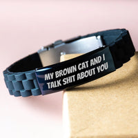 Load image into Gallery viewer, Funny Brown Cat Gifts from Men to Graduates, Brown Cat Love Quote Glide lock Clasp Bracelet, Adjustable Stainless Steel Silicone Jewelry, Gifts for Brown Cat Lovers - Image 3
