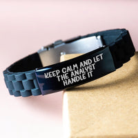 Load image into Gallery viewer, Funny Analyst Gifts for Men, Women, Coworkers, Family - Keep Calm And Let The Analyst Handle It Glide lock Clasp Bracelet for Graduation Unique Gifts from Friends - Image 3