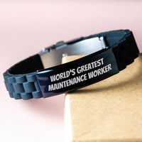 Load image into Gallery viewer, Funny Maintenance Worker Gifts from Men - &#39;World&#39;s Greatest&#39; Glide lock Clasp Bracelet - Christmas Unique Presents for Maintenance Worker Friends - Image 3

