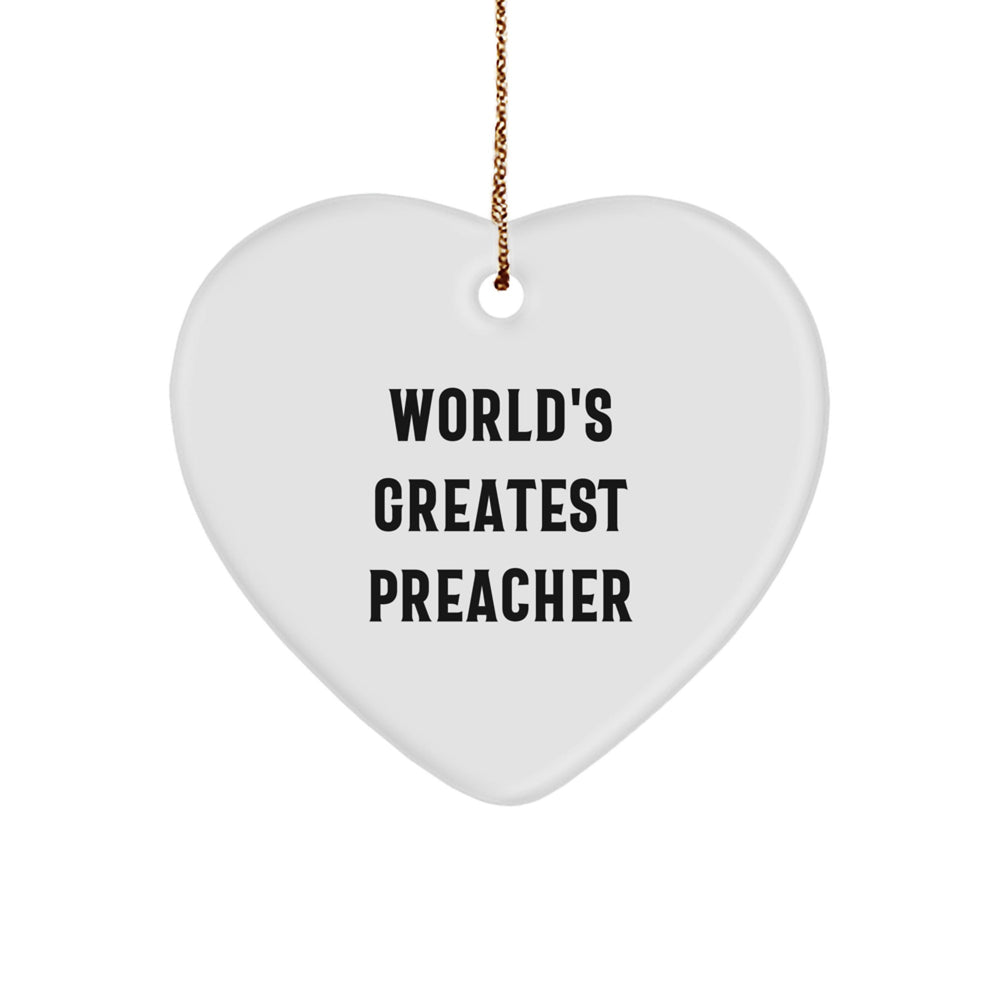 World's Greatest Preacher Heart Ornament, Funny Gifts from Friends, Perfect for Christmas, Preacher Gifts, Heart Shaped, 2.75" tall - Image 1