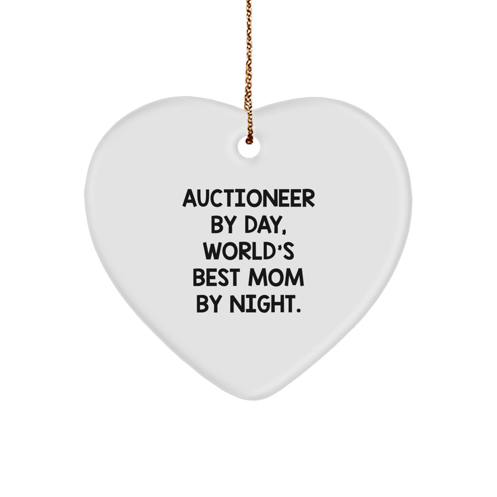 Auctioneer Gifts from Women, Heart Ornament for Auctioneer By Day, World's Best Mom By Night. - Funny Heart Shaped Christmas Unique Gift - Image 1