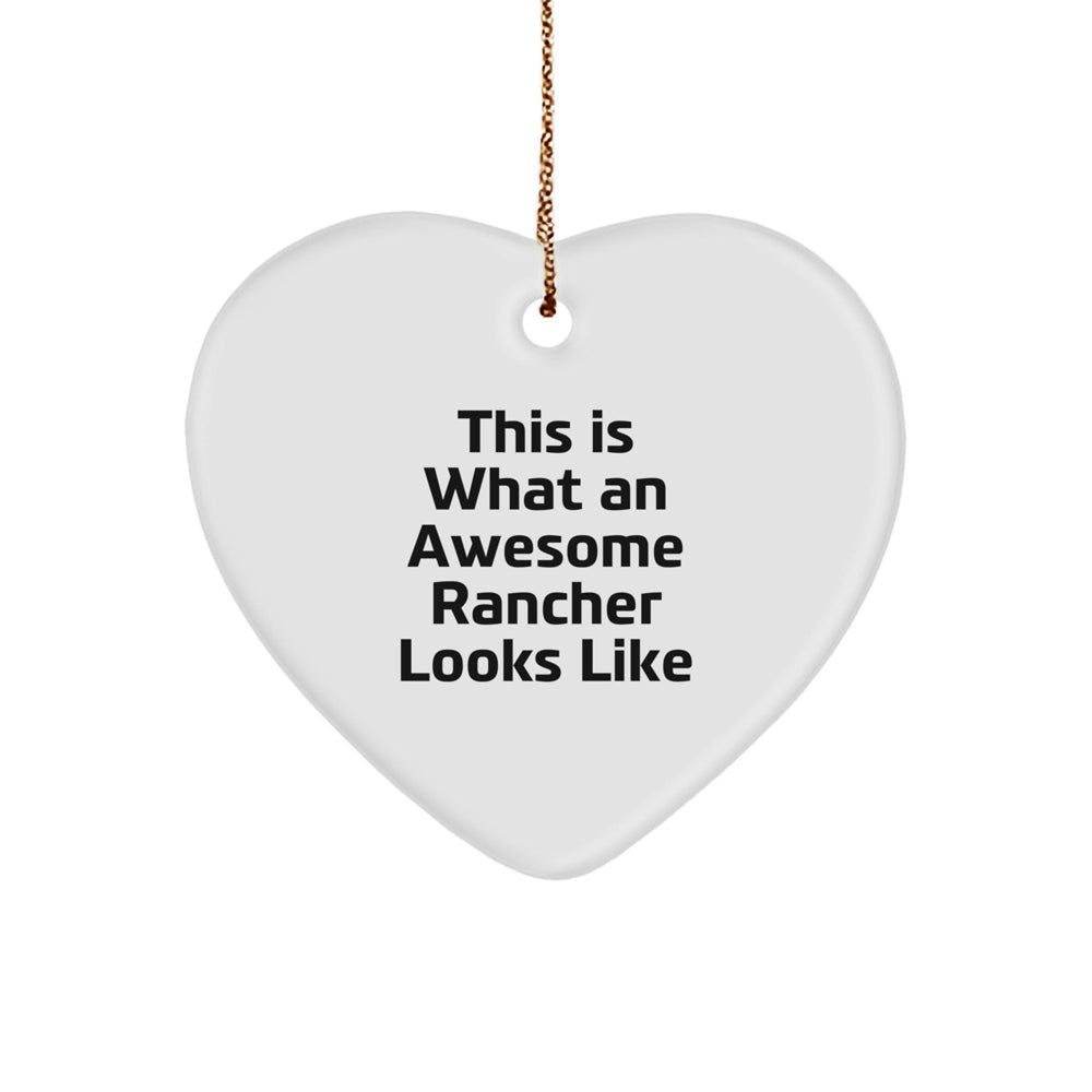 Rancher Heart Ornament Gifts from Friends, Family, or Coworkers - 'This Is What An Awesome Rancher Looks Like' - White Heart Shaped Ornament for Men, Women, or Kids - Christmas Unique Gifts - Image 1