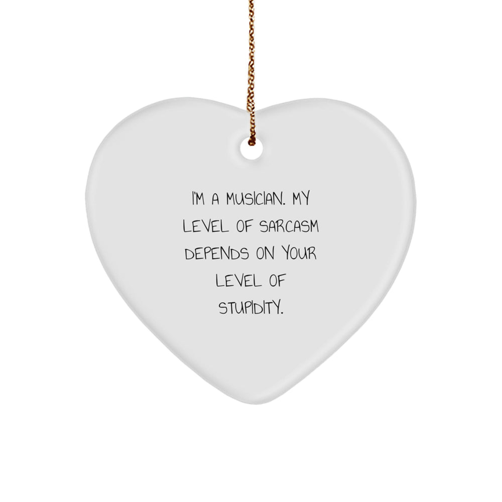 Funny Musician Gift for Men, Heart Ornament with 'I'm A Musician. My Level Of Sarcasm Depends On Your Level Of Stupidity.' Quote - Image 1