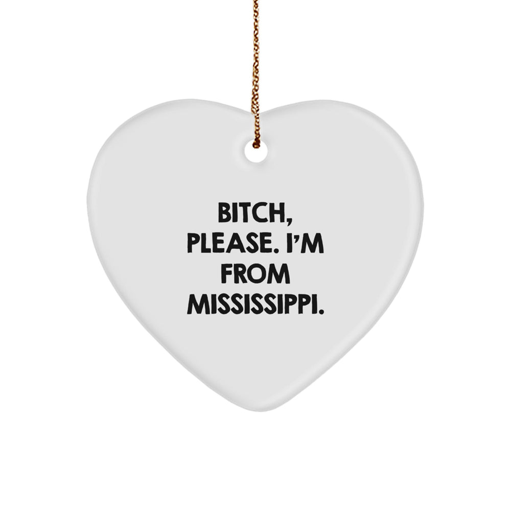 Mississippi Heart Ornament, B-tch Please I'm From Mississippi, Funny Christmas Unique Gift for Friends, Coworkers, Family - Image 1