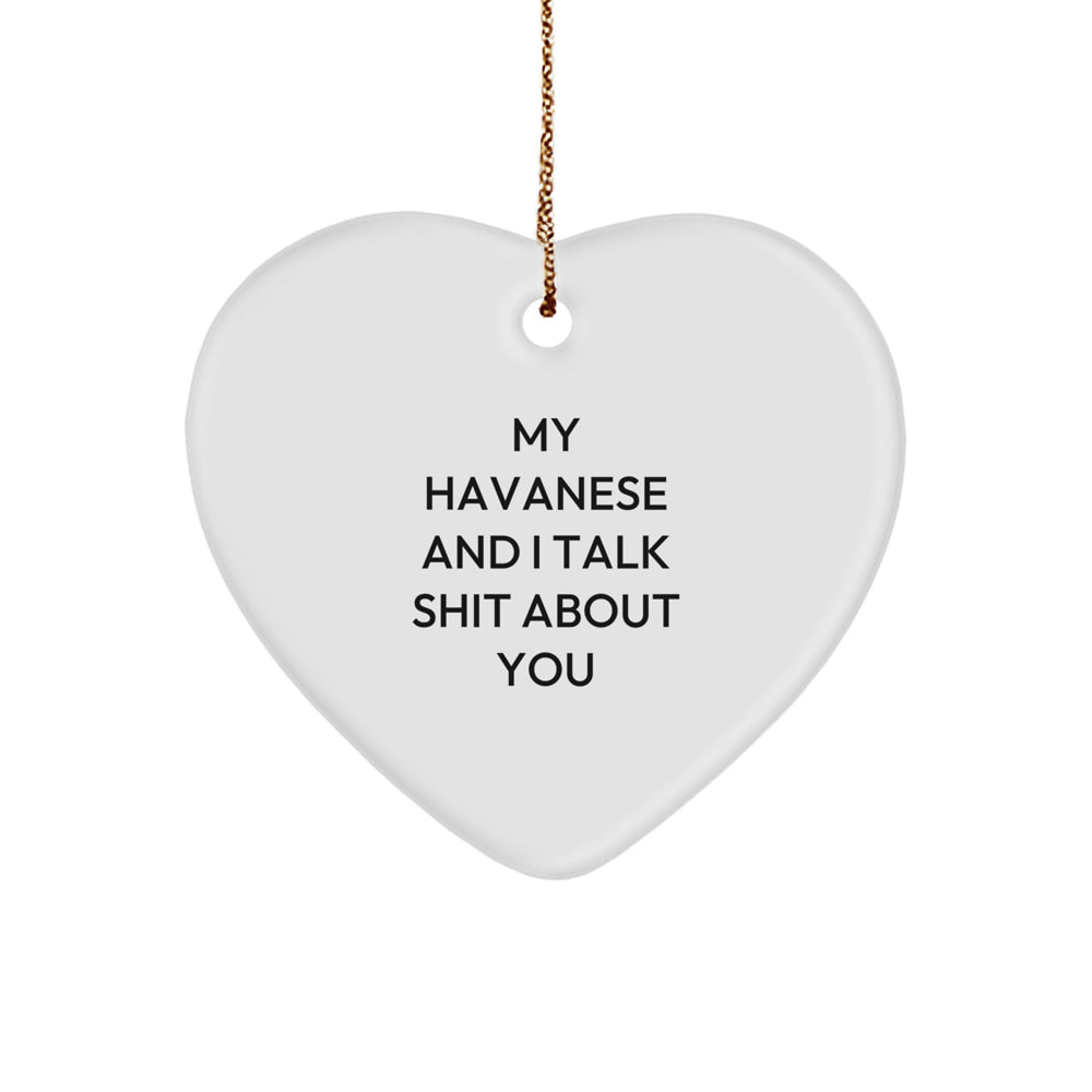 Havanese Dog Lovers' Christmas Unique Gift, Funny Heart Ornament from Friends, 'My Havanese And I Talk Shit About You' Quote, Gifts for Havanese Dog Owners from Family, Heart Shaped Decoration - Image 1