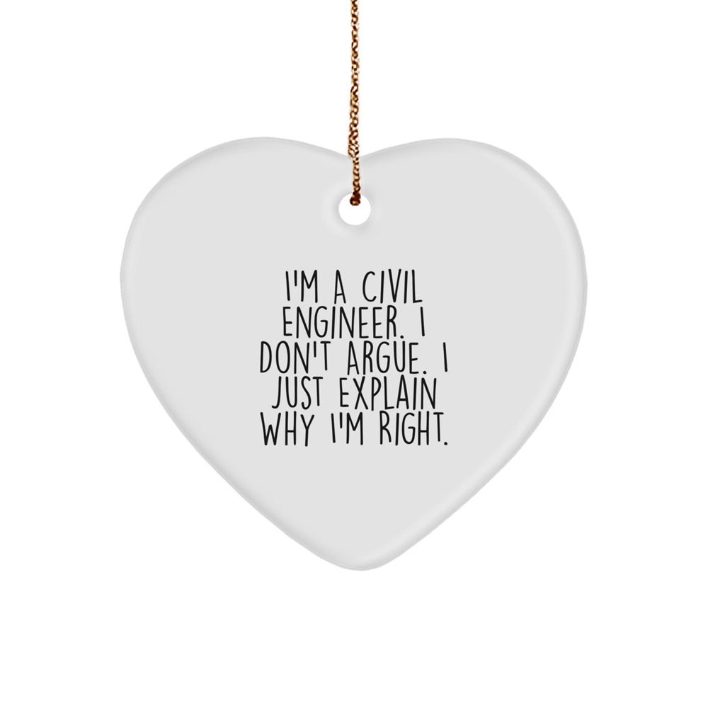 Civil Engineer Funny Heart Ornament Gifts for Him from Friends, Christmas Unique Heart Decoration - Image 1