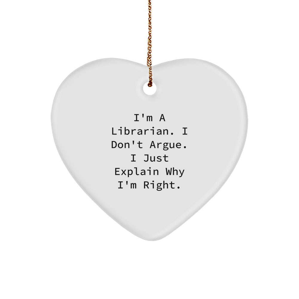 Funny Librarian Heart Ornament Gifts from Family to Librarian - Heart Shaped with Gold Cord - Image 1