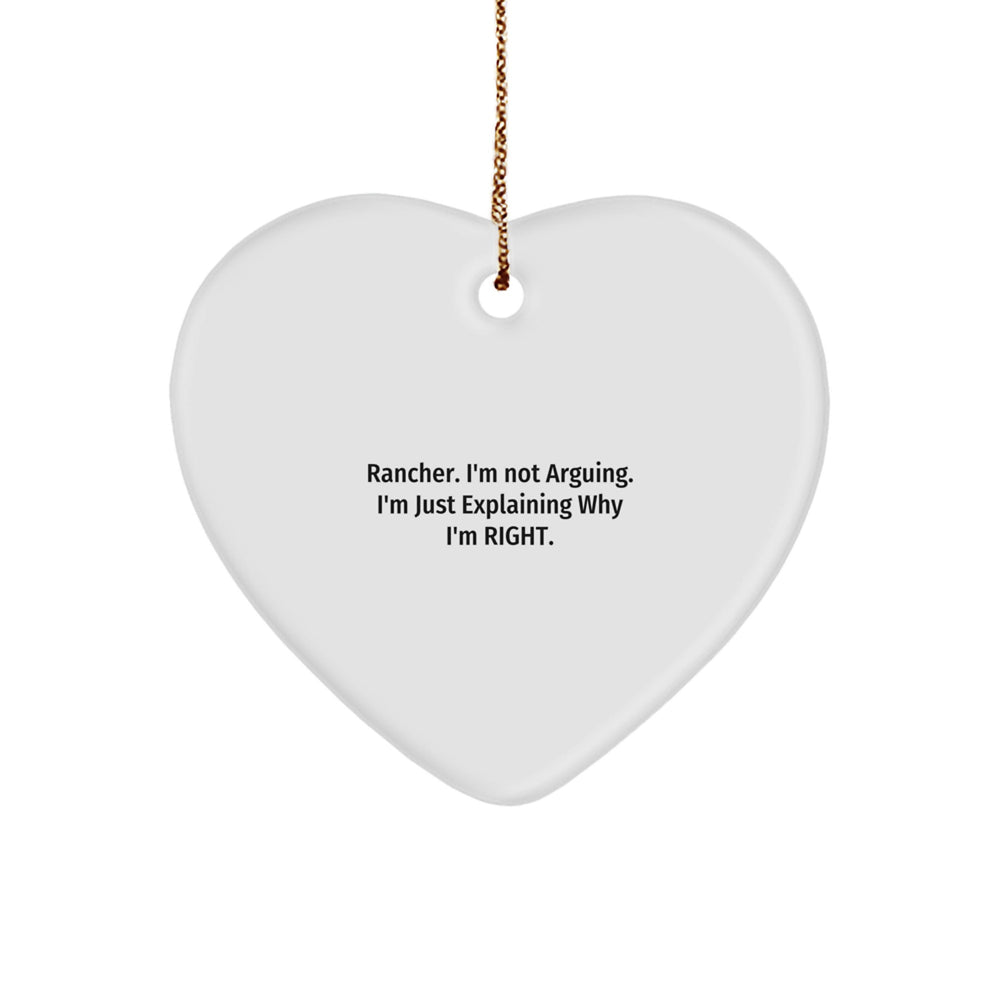 Funny Rancher Gifts from Men to Women Friends, Heart Ornaments for Christmas Unique Gifts, I'm Not Arguing Heart Shaped Ornament - Image 1