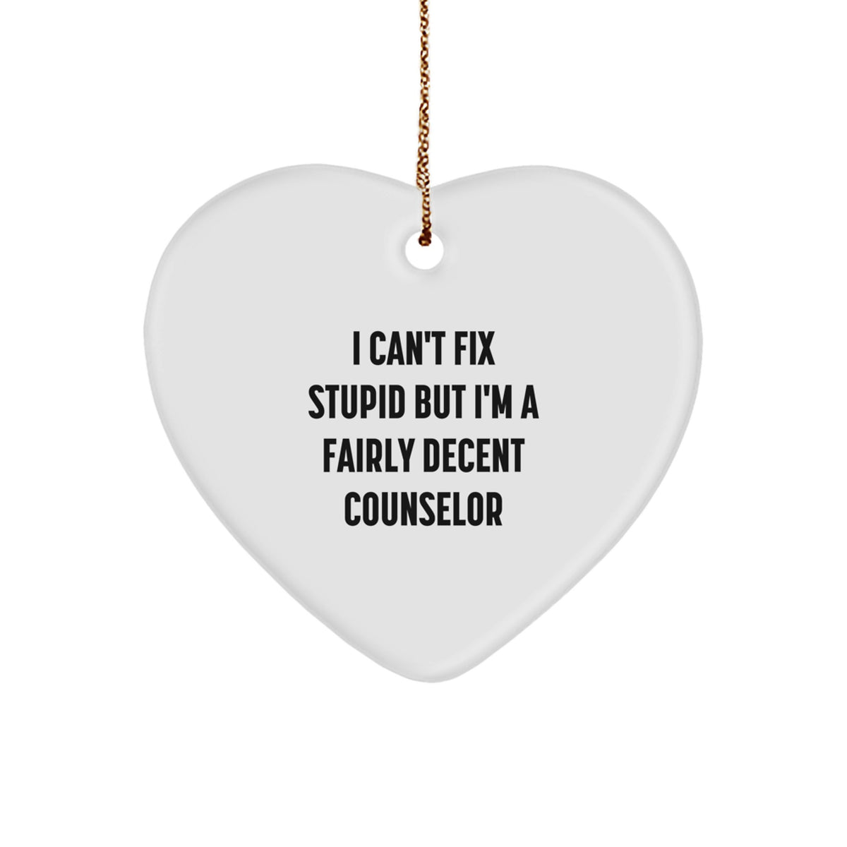 Funny Counselor Gift for Men Women Friends Family - Heart Ornament with 'I Can't Fix Stupid But I'm A Fairly Decent Counselor' Quote - Christmas Unique Gifts from Men to Coworkers - Image 1