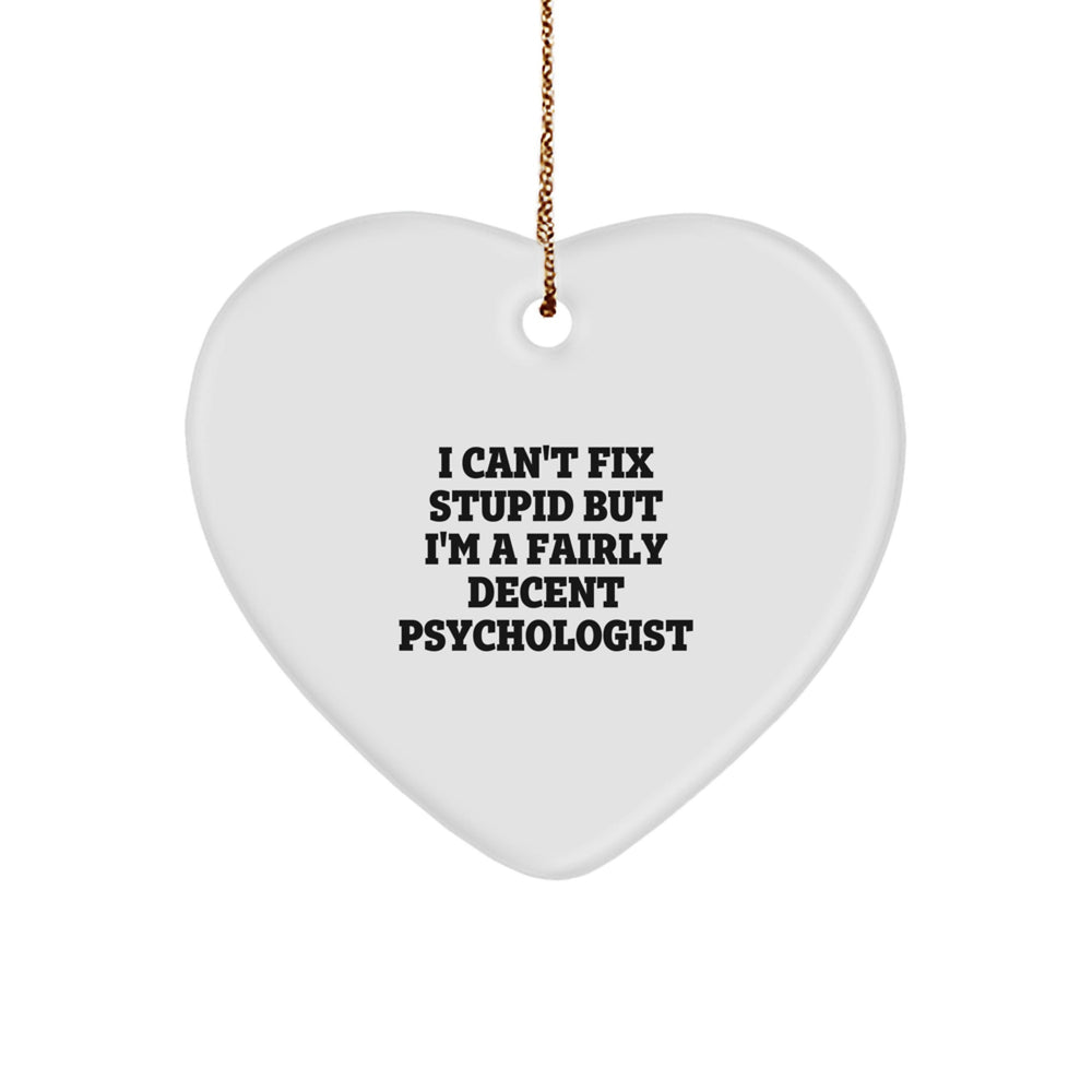 Funny Psychologist Gifts, Heart Ornament for Men, Women, or Friends, I Can't Fix Stupid But I'm A Fairly Decent Psychologist, Christmas Unique Gifts - Image 1