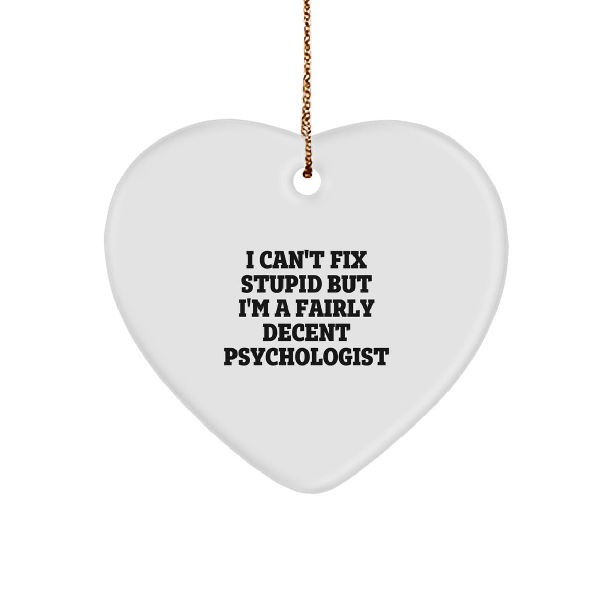 Funny Psychologist Gifts, Heart Ornament for Men, Women, or Friends, I Can't Fix Stupid But I'm A Fairly Decent Psychologist, Christmas Unique Gifts - Image 1