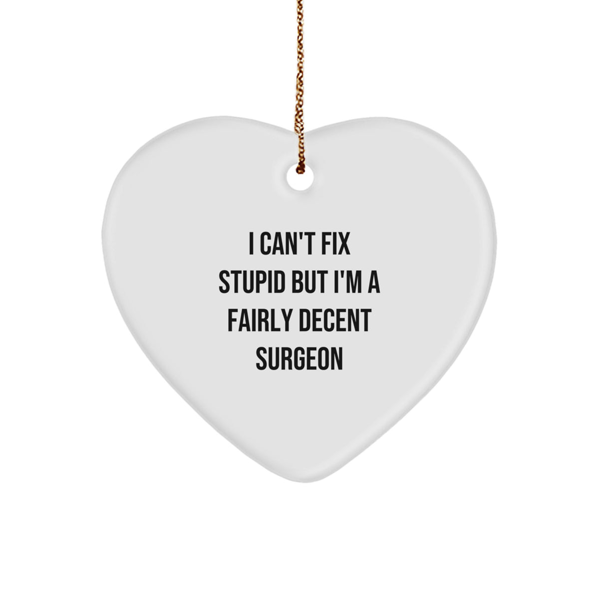 Funny Surgeon Gifts from Men for Surgeons with Heart Ornament I Can't Fix Stupid Quote - Image 1