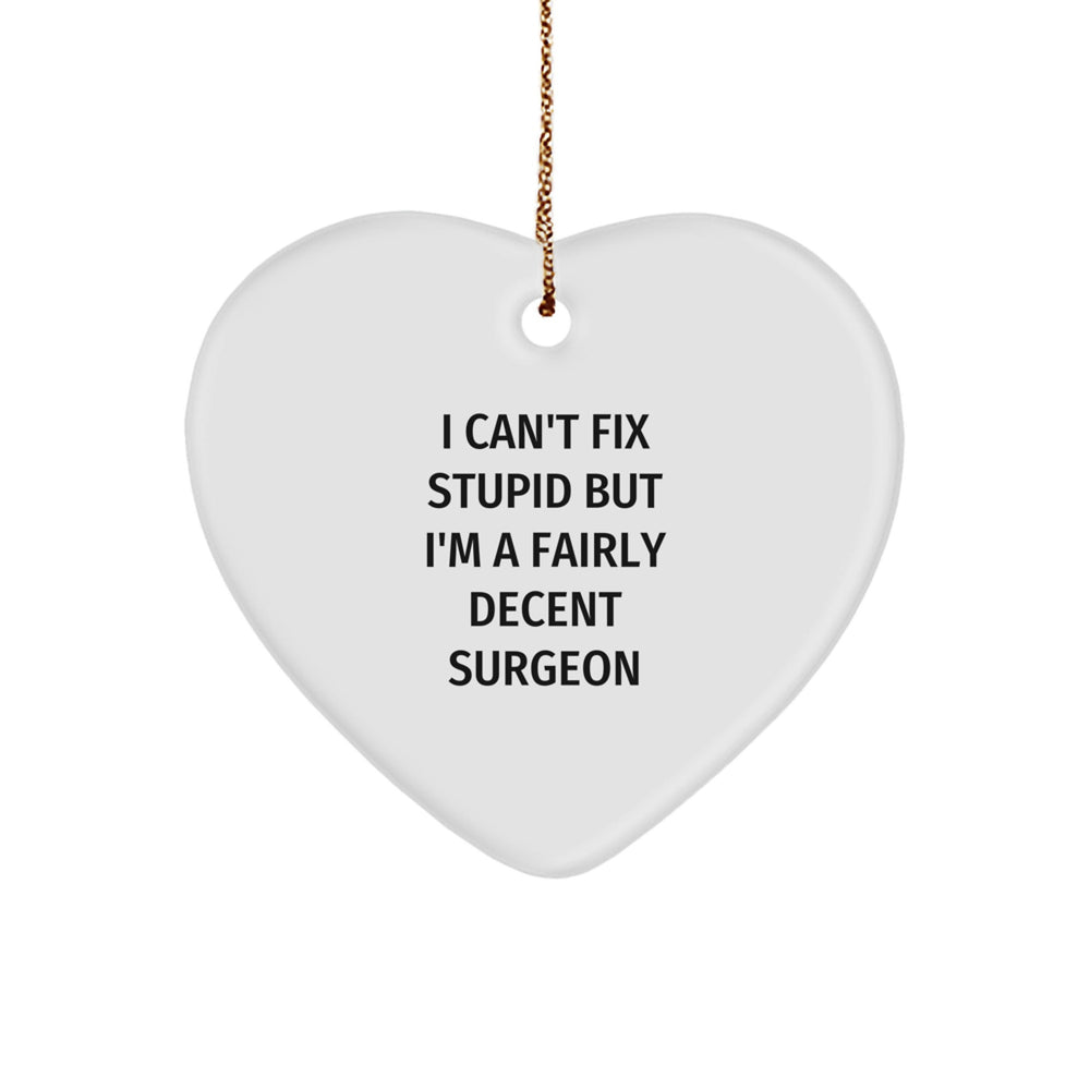 Funny Heart Ornament Gifts from Friends for Surgeon Men, Christmas Unique Decorations, I Can't Fix 'Stupid' But I'm A Fairly Decent Surgeon - Image 1