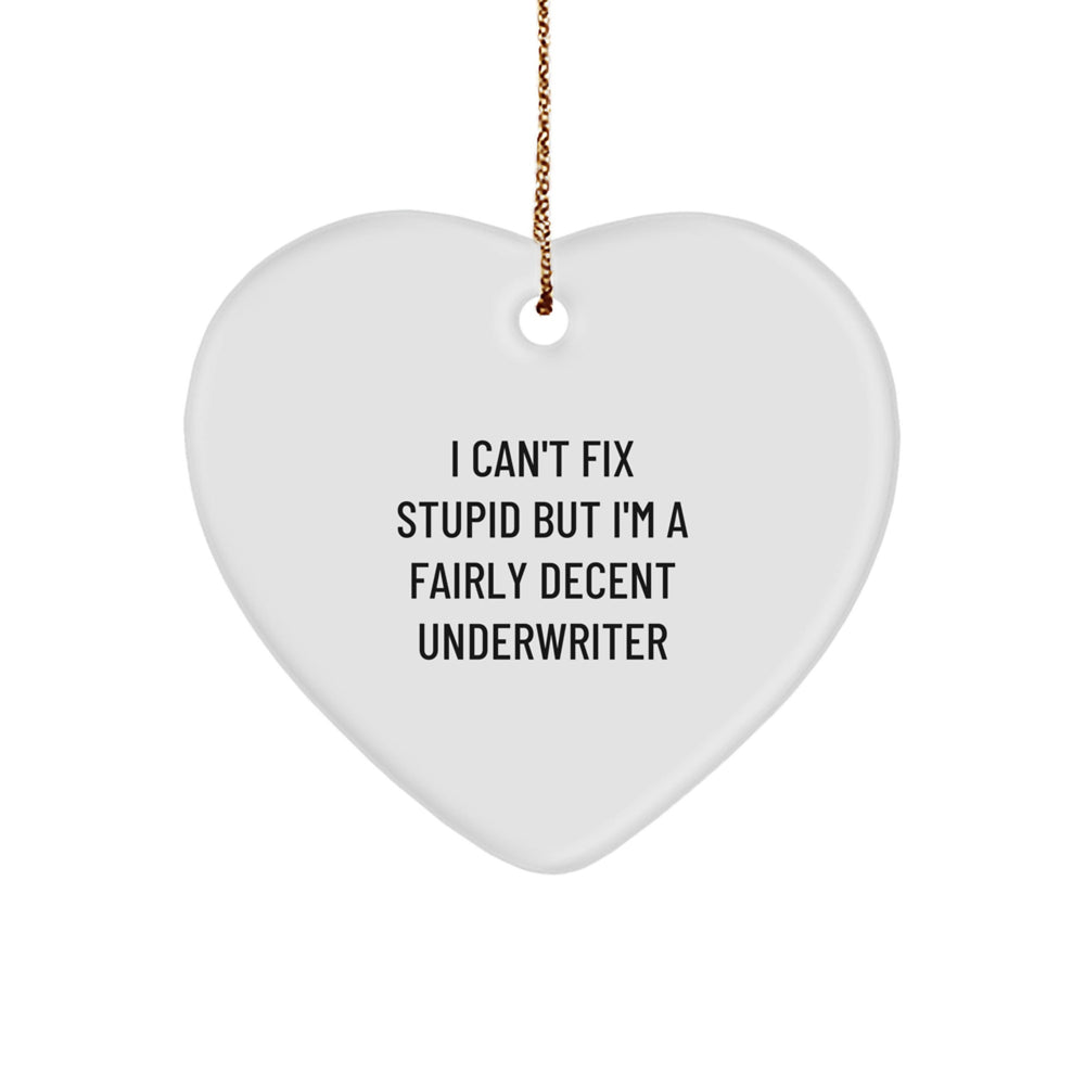 Funny Underwriter Gifts from Men to Colleagues Christmas Unique Heart Ornament I Can't Fix Stupid But I'm A Fairly Decent Underwriter - Image 1