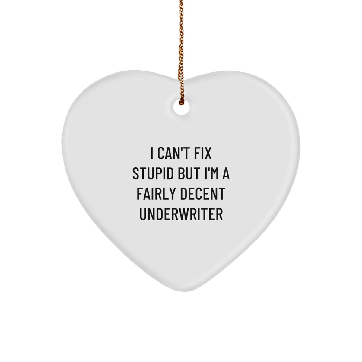 Funny Underwriter Gifts from Men to Colleagues Christmas Unique Heart Ornament I Can't Fix Stupid But I'm A Fairly Decent Underwriter - Image 1
