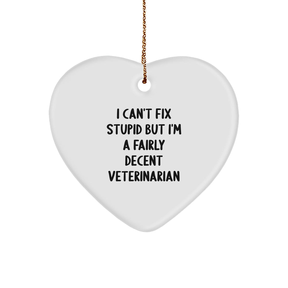 Funny Veterinarian Gifts for Christmas, Heart Ornament from Friends and Family, 'I Can't Fix Stupid But I'm A Fairly Decent Veterinarian' Quote - Image 1