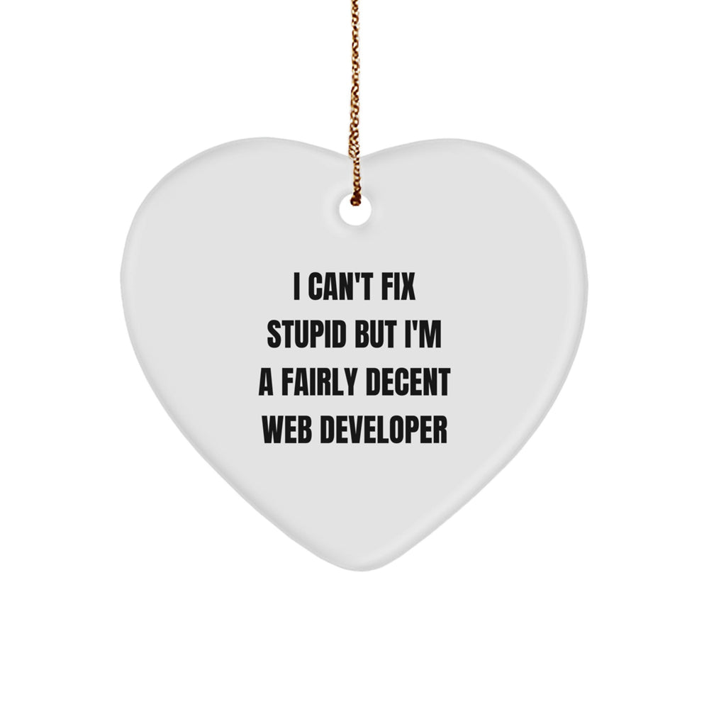 Funny Web Developer Christmas Unique Gifts from Friends and Family, Heart Ornament with I Can't Fix Stupid, Web Dev Decor for Men, Women, Coworkers, Unique Christmas Unique Gifts - Image 1