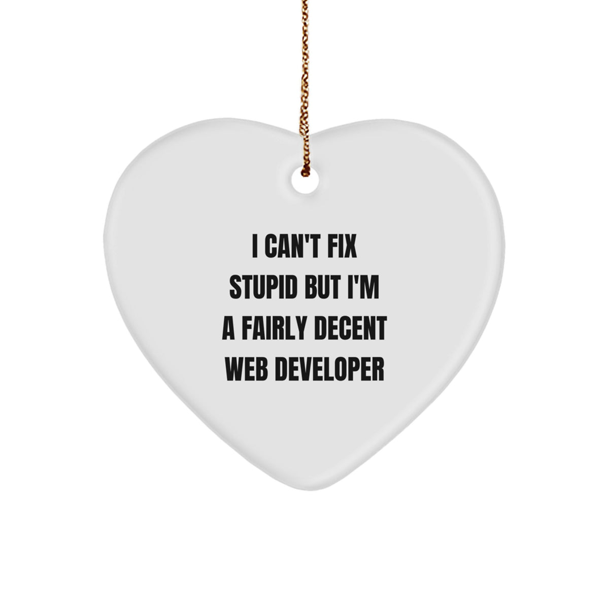 Funny Web Developer Christmas Unique Gifts from Friends and Family, Heart Ornament with I Can't Fix Stupid, Web Dev Decor for Men, Women, Coworkers, Unique Christmas Unique Gifts - Image 1