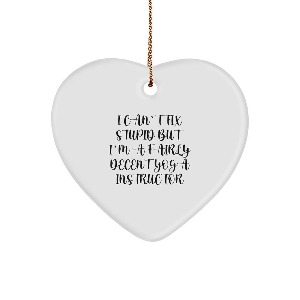 Funny Yoga Instructor Gifts, Heart Ornament Quote 'I Can't Fix Stupid', Gifts for Yoga Instructor Women, Christmas Unique Gifts from Friends - Image 1