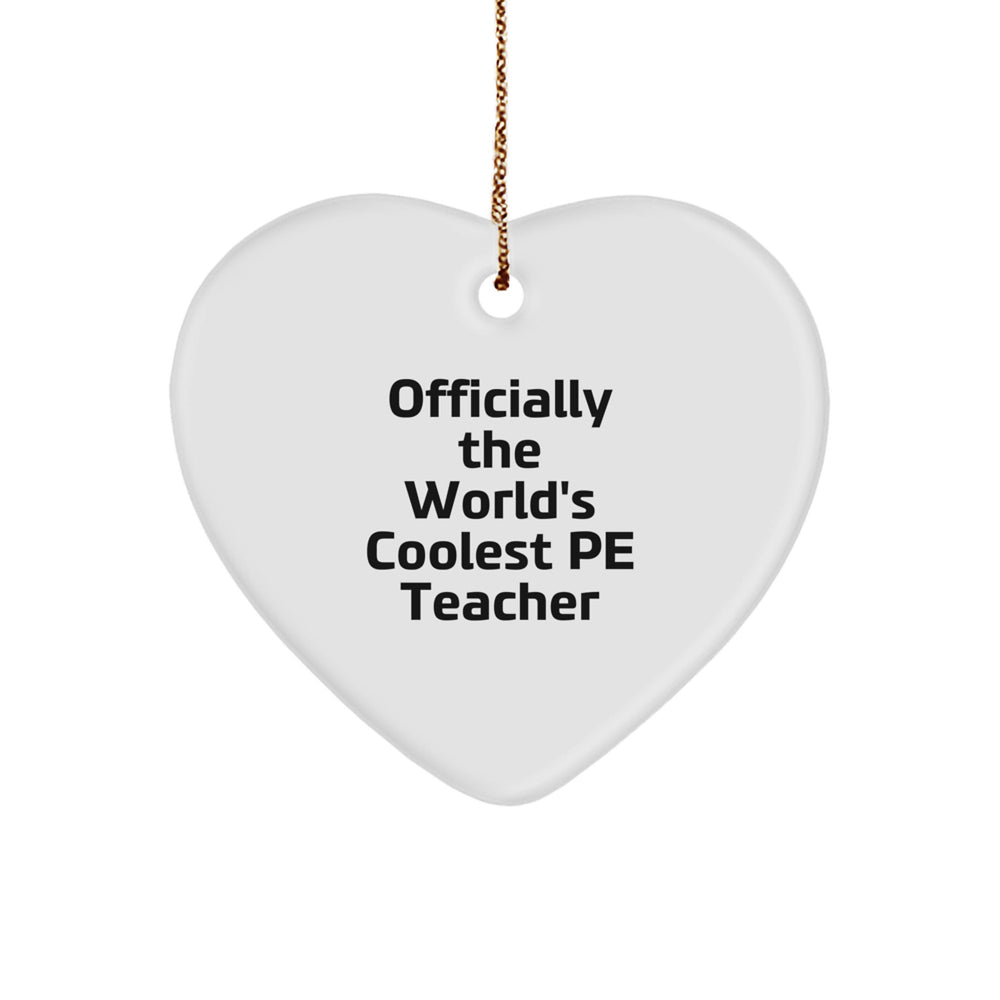 Funny PE Teacher Heart Ornament Gifts from Men to PE Teacher, Unique Christmas Unique Gifts for PE Teacher, World's Coolest PE Teacher - Image 1