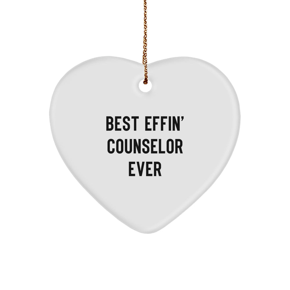 Funny Counselor Heart Ornament Gifts from Friends for Counselors Best Effin' Counselor Ever, White Heart Shaped Decorations for Christmas Unique Gifts - Image 1