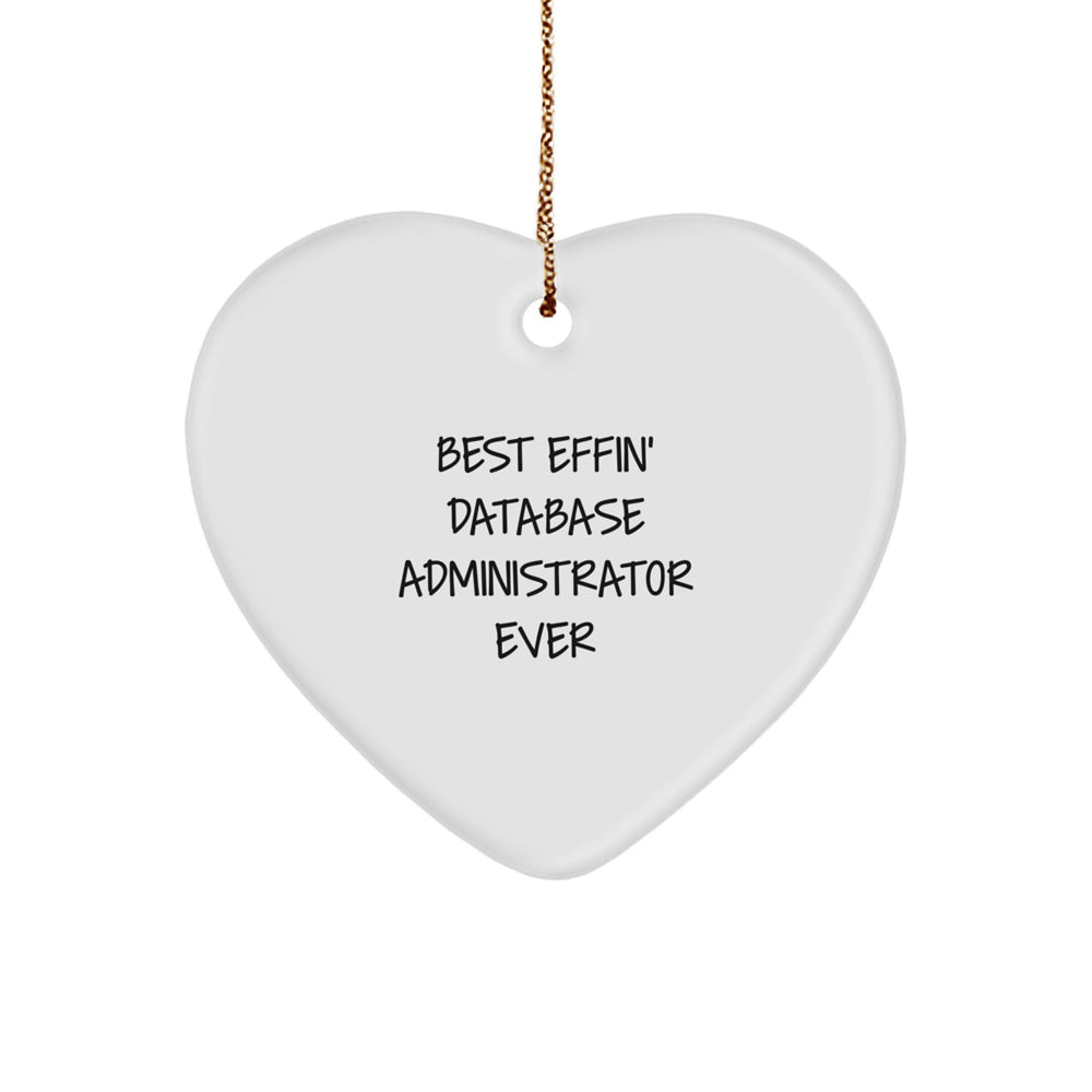 Funny Database Administrator Heart Ornament Gifts from Friends - Best Effin' Database Administrator Ever Quote, Heart Shaped Ornament for Database Administrator Colleagues, Christmas Unique Gifts - Image 1