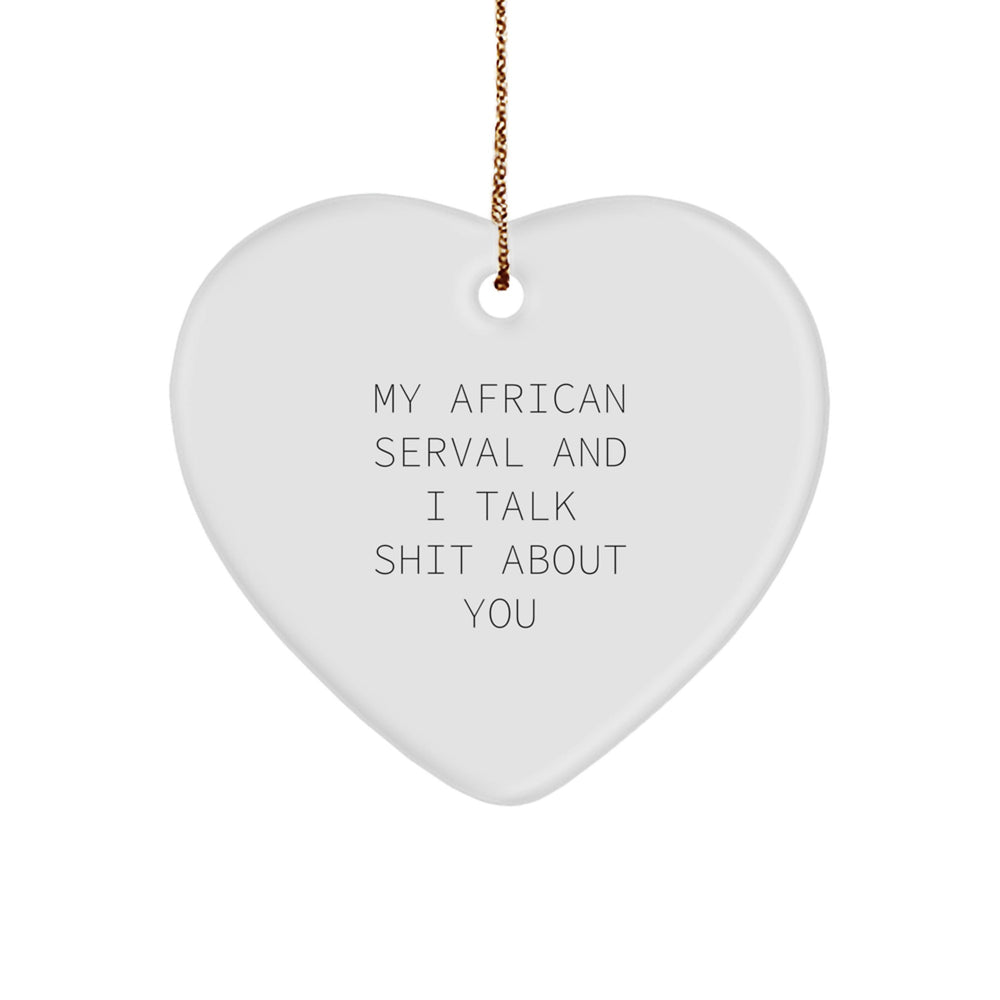 Funny African Serval Cat Gifts from Friends for African Serval Cat Lovers - Heart Ornament, My African Serval And I Talk Shit About You Quote, Christmas Unique Gifts - Image 1