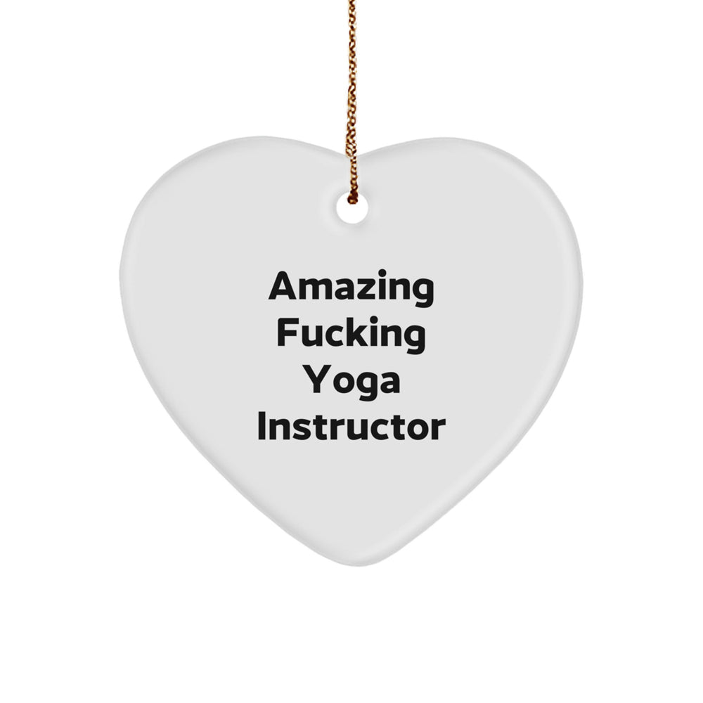 Funny Yoga Instructor Gifts - 'Amazing F--king Yoga Instructor' Heart Ornament, White, 2.75" tall, Gift from Friends, Family, or Coworkers for Yoga Instructor - Image 1