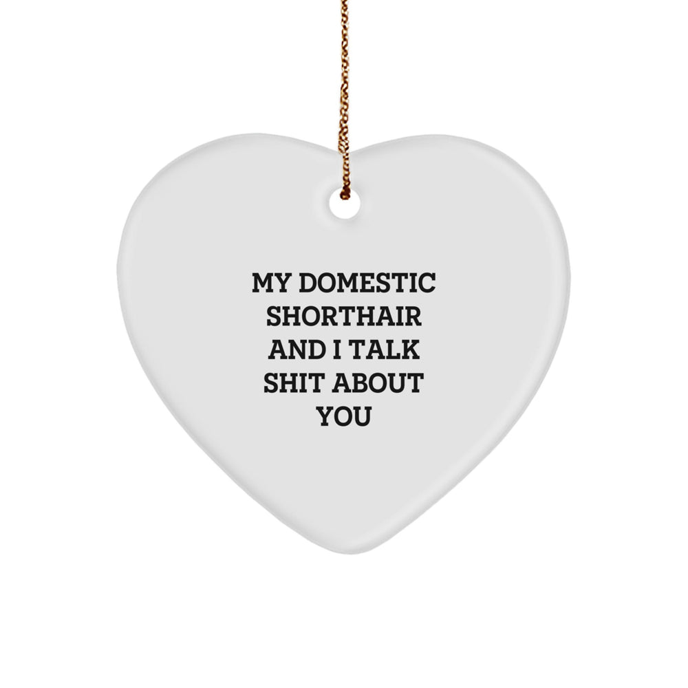 Funny Domestic Shorthair Cat Quotes Gifts from Family for Christmas Unique Heart Ornament - Image 1