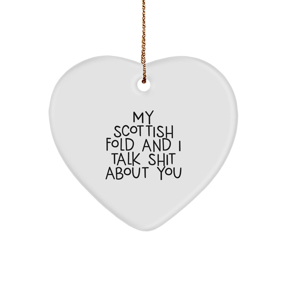Funny Scottish Fold Cat Gifts from Friends, Heart Ornament for Scottish Fold Cat Lovers, My Scottish Fold And I Talk Shit About You, Christmas Unique Gifts for Family - Image 1