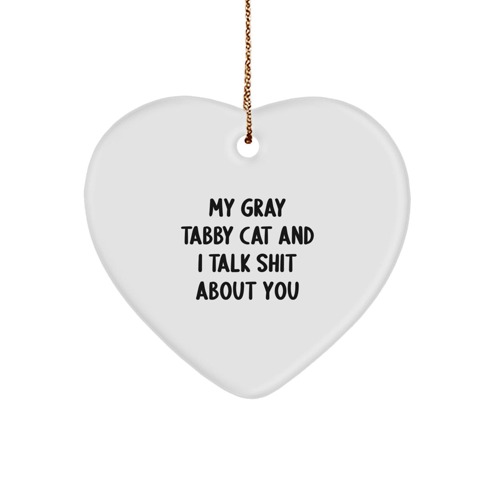 Funny Gray Tabby Cat Gifts for Friends from Gray Tabby Cat Lovers - My Gray Tabby Cat And I Talk Shit About You Heart Ornament, Perfect for Christmas - Image 1