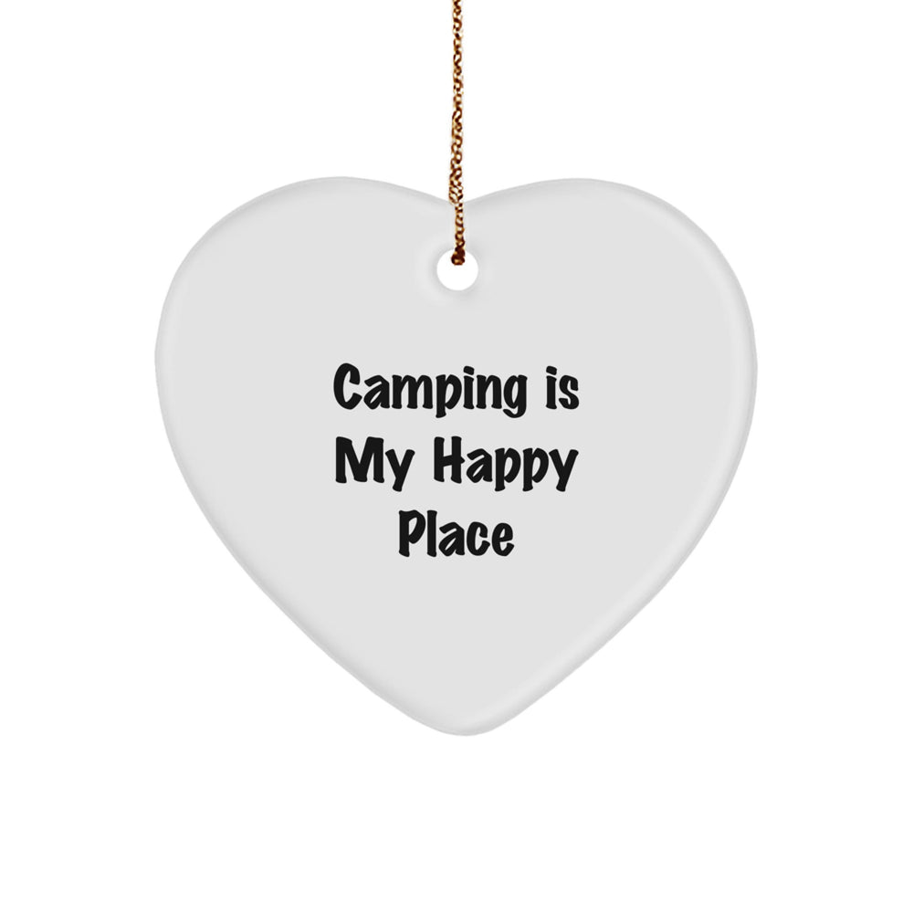 Camping Gifts from Friends for Camping Enthusiasts - Heart Ornament with 'Camping Is My Happy Place' Quote - Christmas Unique Gifts - Image 1