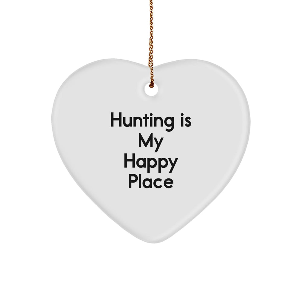 Hunting Gifts: 'Hunting Is My Happy Place' Heart Ornament for Men, Christmas Unique Gifts from Family, Friends, Coworkers - Image 1