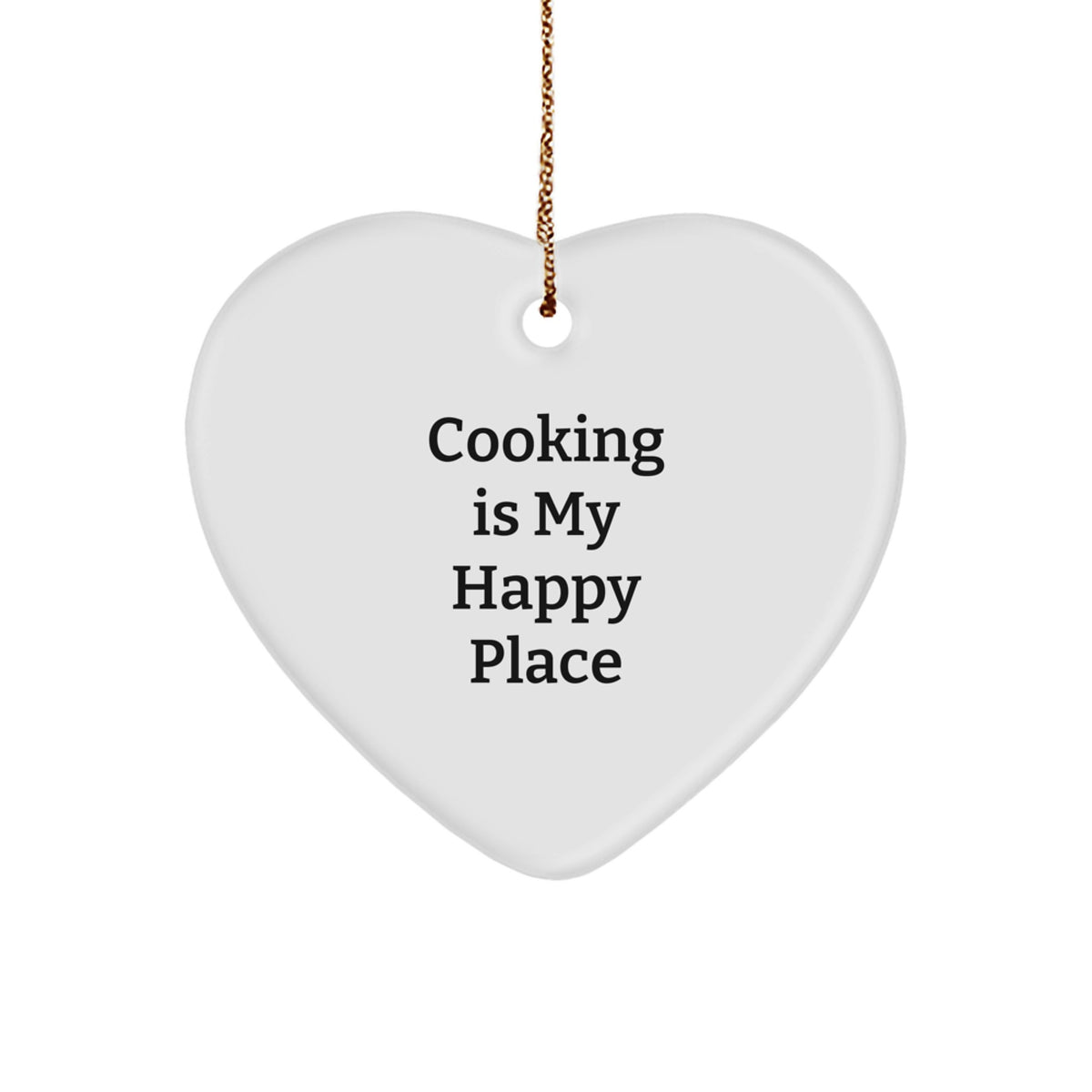 Cooking Gifts for Friends from the Heart, 'Cooking Is My Happy Place' Ornament, White Heart Shaped, 2.75" Tall, Perfect for Christmas - Image 1