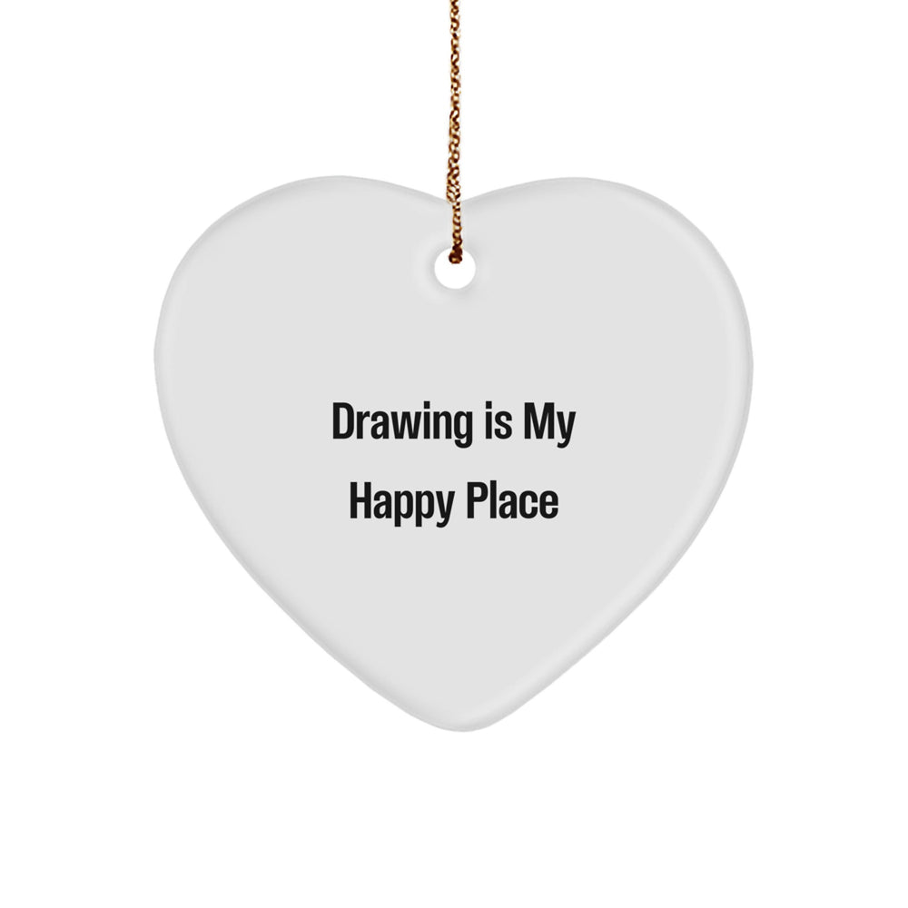 Drawing Enthusiast Gifts from Family - 'Drawing Is My Happy Place' Heart Ornament for Christmas Unique Gifts - Image 1