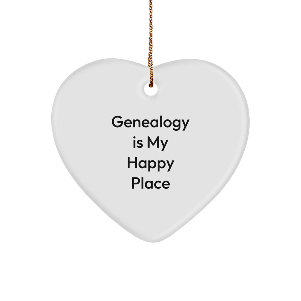 Genealogy Gifts from Family - 'Genealogy Is My Happy Place' Heart Ornament for Christmas - Image 1