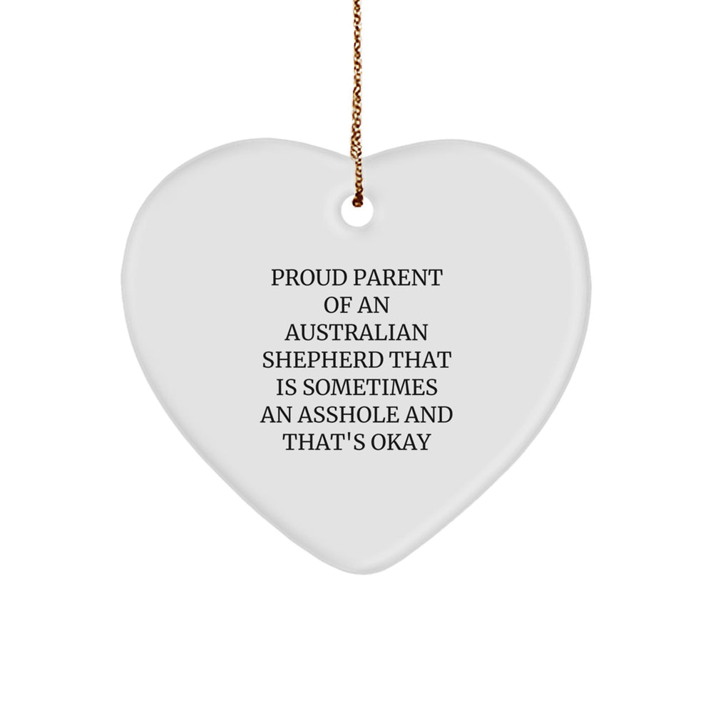 Funny Australian Shepherd Dog Gifts for Men - 'Proud Parent' Heart Ornament, White, 2.75" tall, for Friends, Family, Coworkers, Christmas Unique Gifts from Men to Australian Shepherd Dog Lovers - Image 1