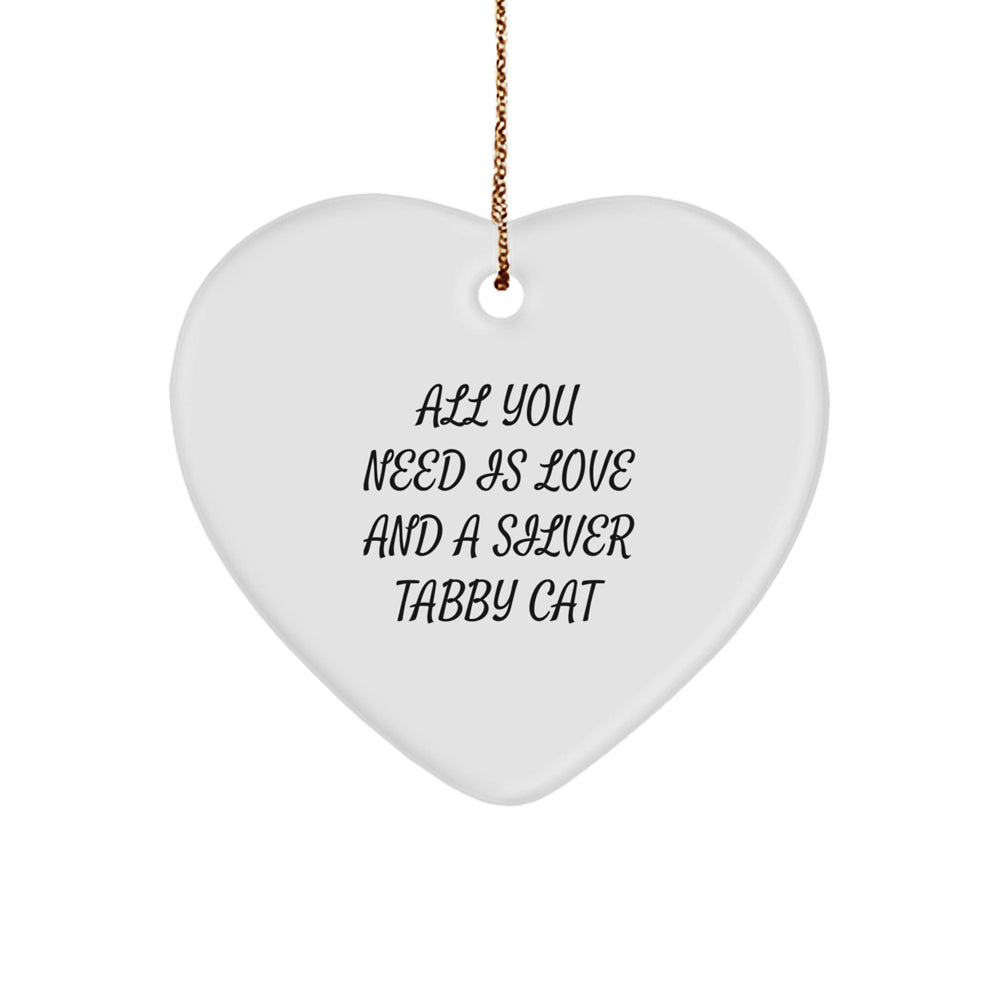 Funny Silver Tabby Cat Heart Ornament Gifts from Men to Family for Christmas Unique - Image 1