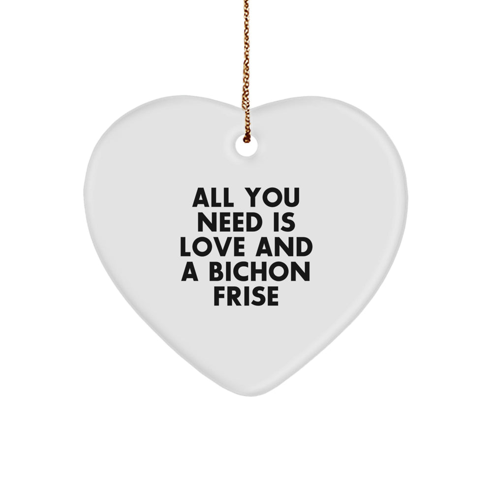 Funny Bichon Frise Dog Gifts from Friends for Christmas Unique Ornaments Heart Shaped White MDF with Sublimation Print - Image 1