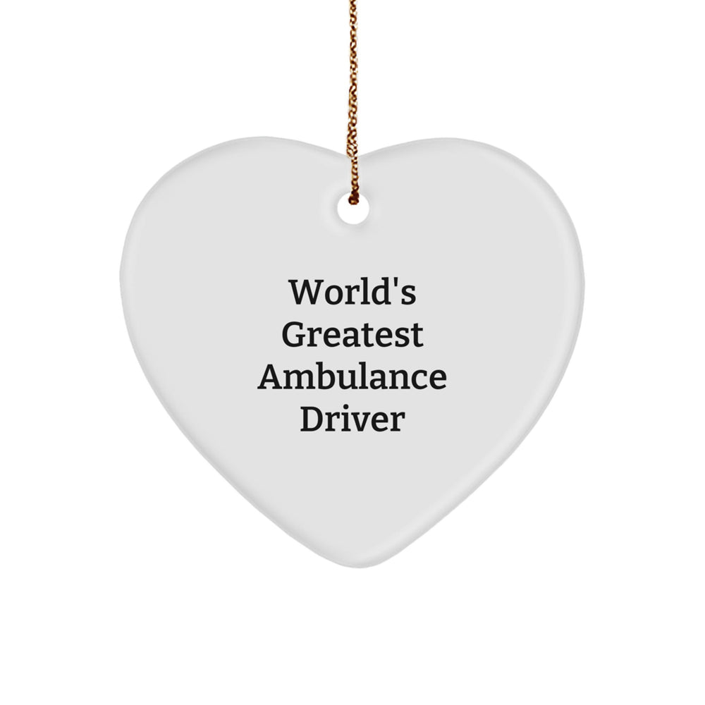 World's Greatest Ambulance Driver Heart Ornament, Funny Ambulance Driver Gifts from Men to Ambulance Driver Friends on Christmas, Gifts for Ambulance Driver, Ambulance Driver Heart Ornament - Image 1