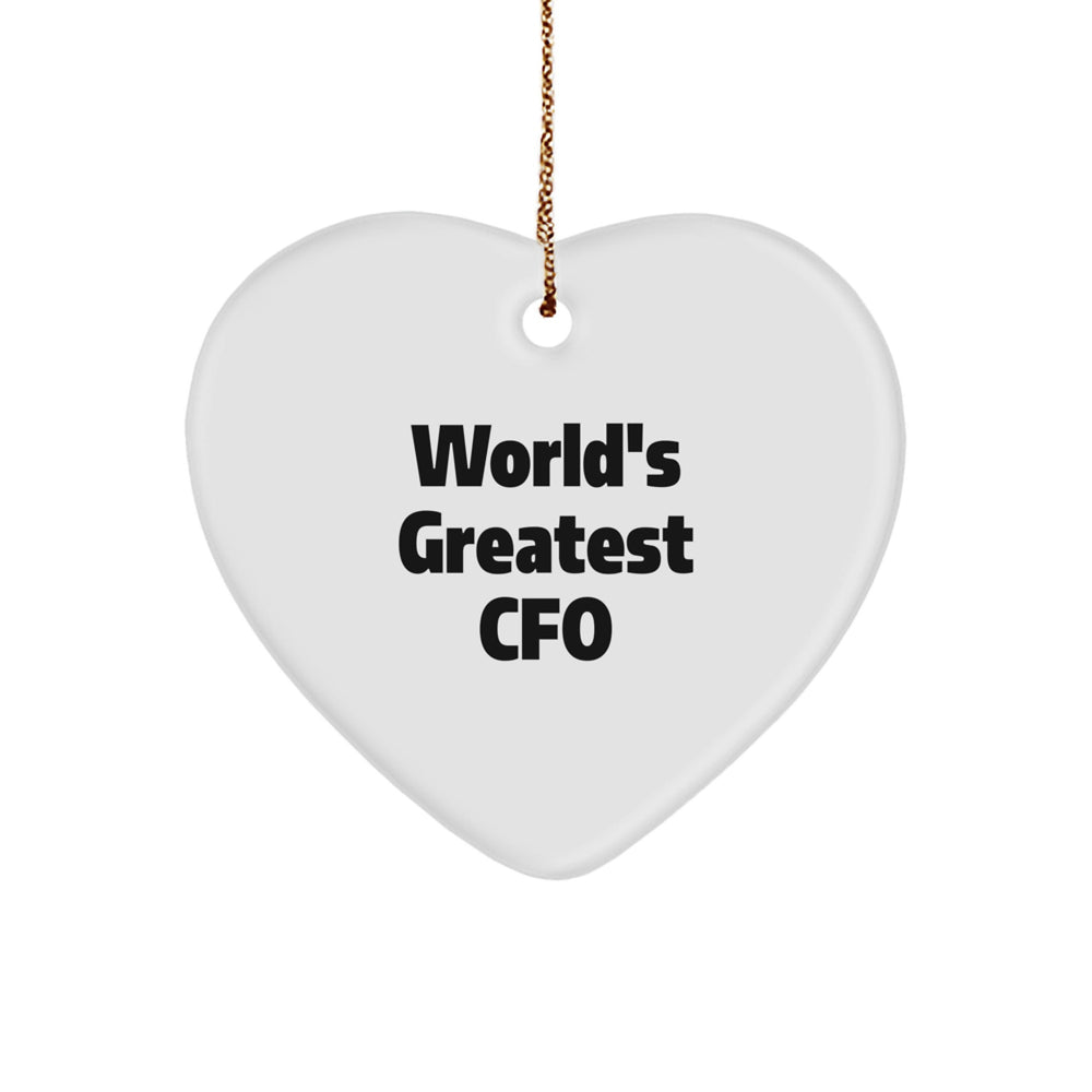 CFO Heart Ornament, Funny Quote Gifts from Friends, 'World's Greatest CFO' for Christmas, Heart Shaped, 2.75" tall, 0.5 oz, Durable MDF with High-Gloss Plastic Finish - Image 1