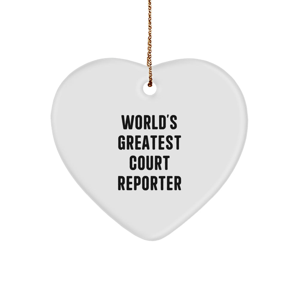 World's Greatest Court Reporter Heart Ornament, Funny Gifts from Friends to Court Reporters for Christmas - Image 1