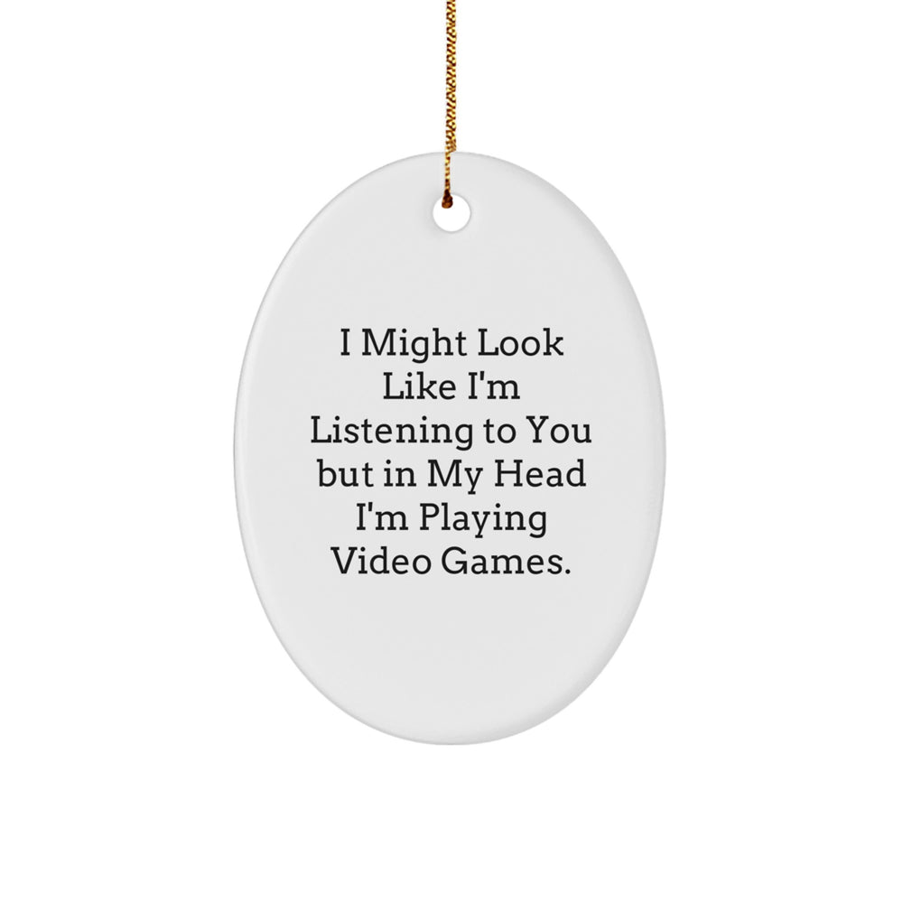 Playing Video Games Gifts from Friends for Men, Funny Oval Ornament for Christmas - Image 1