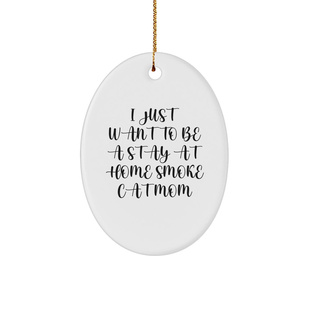 Smoke Cat Mom Oval Ornament Gifts from Friends for Christmas - 'I Just Want To Be A Stay At Home Smoke Cat Mom' Funny Quote - Image 1