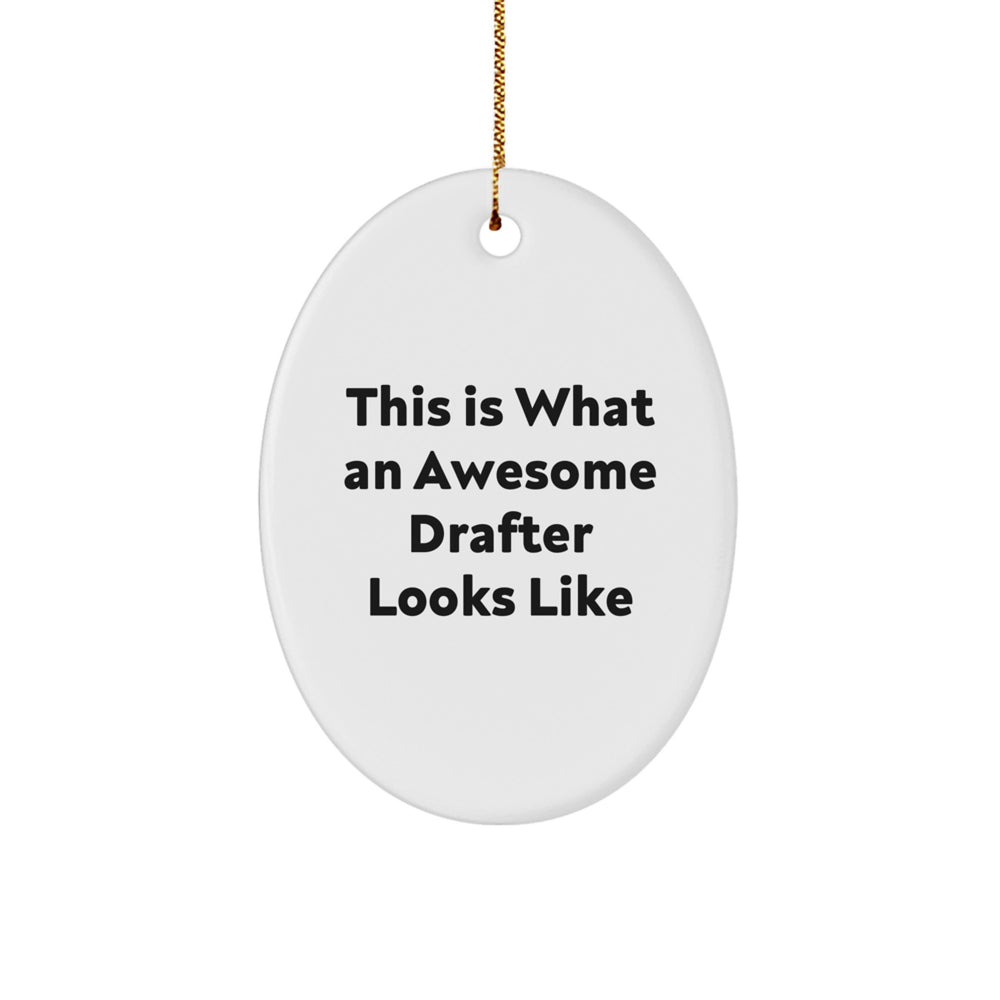 Funny Drafter Gifts, This Is What An Awesome Drafter Looks Like, Oval Ornament for Christmas Unique Gifts from Friends to Family - Image 1