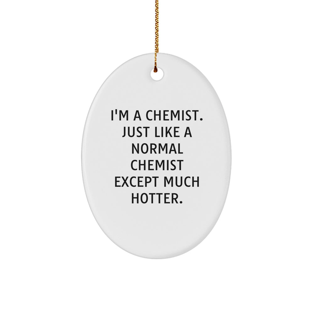 Hot and Humorous Chemist Gifts from Friends for Christmas - Oval Ornament Quote, 'I'm A Chemist. Just Like A Normal Chemist Except Much Hotter.' - Image 1