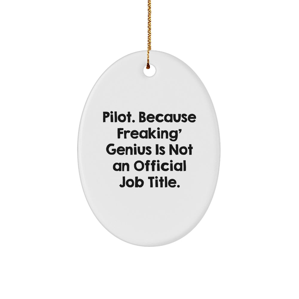 Pilot Gifts from Friends - 'Pilot. Because Freaking' genius Is Not An Official Job Title.' Oval Ornament for Christmas, Funny Quote, Pilot Oval Ornament Gifts for Men, Women, Coworkers, Family - Image 1